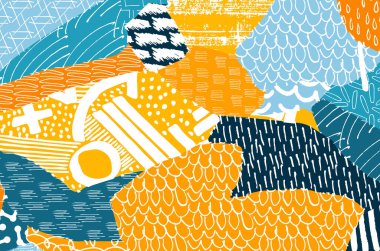 Soyut siyah konturlar, el vektör desen çizdi. Geometrik tarzı Retro soyut desen. Soyut çok renkli geometrik desen.