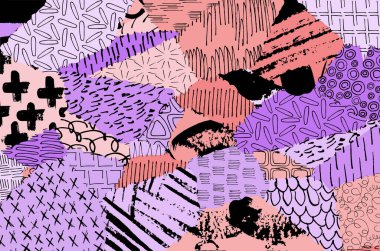 Soyut siyah konturlar, el vektör desen çizdi. Geometrik tarzı Retro soyut desen. Soyut çok renkli geometrik desen.