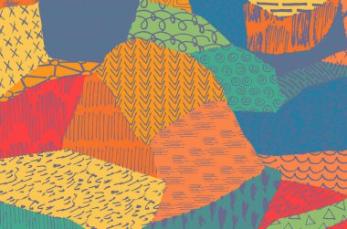 Soyut siyah konturlar, el vektör desen çizdi. Geometrik tarzı Retro soyut desen. Soyut çok renkli geometrik desen.