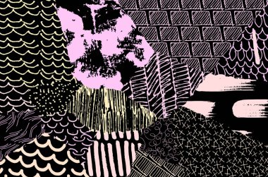 Soyut siyah konturlar, el vektör desen çizdi. Geometrik tarzı Retro soyut desen. Soyut çok renkli geometrik desen.