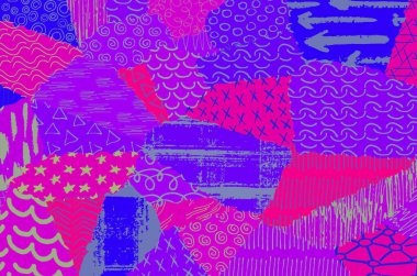 Soyut siyah konturlar, el vektör desen çizdi. Geometrik tarzı Retro soyut desen. Soyut çok renkli geometrik desen.