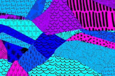 Soyut siyah konturlar, el vektör desen çizdi. Geometrik tarzı Retro soyut desen. Soyut çok renkli geometrik desen.