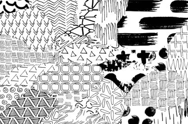 Soyut siyah konturlar, el vektör desen çizdi. Geometrik tarzı Retro soyut desen. Soyut çok renkli geometrik desen.