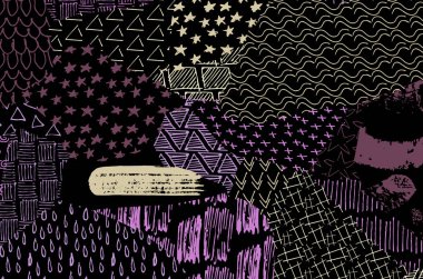 Soyut siyah konturlar, el vektör desen çizdi. Geometrik tarzı Retro soyut desen. Soyut çok renkli geometrik desen.