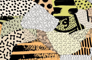 Soyut siyah konturlar, el vektör desen çizdi. Geometrik tarzı Retro soyut desen. Soyut çok renkli geometrik desen.