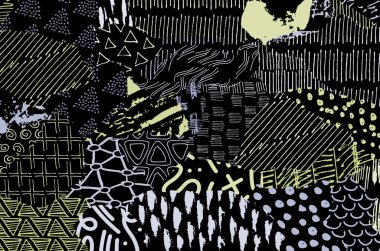 Soyut siyah konturlar, el vektör desen çizdi. Geometrik tarzı Retro soyut desen. Soyut çok renkli geometrik desen.