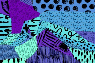 Soyut siyah konturlar, el vektör desen çizdi. Geometrik tarzı Retro soyut desen. Soyut çok renkli geometrik desen.