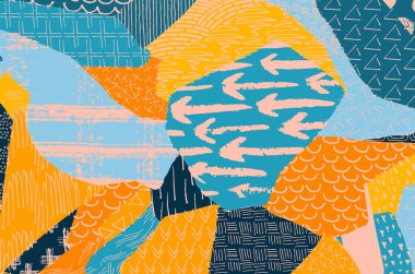 Soyut siyah konturlar, el vektör desen çizdi. Geometrik tarzı Retro soyut desen. Soyut çok renkli geometrik desen.