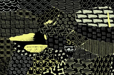 Soyut siyah konturlar, el vektör desen çizdi. Geometrik tarzı Retro soyut desen. Soyut çok renkli geometrik desen.