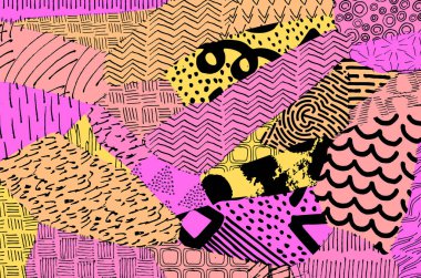 Soyut siyah konturlar, el vektör desen çizdi. Geometrik tarzı Retro soyut desen. Soyut çok renkli geometrik desen.