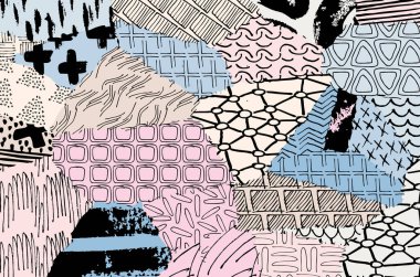 Soyut siyah konturlar, el vektör desen çizdi. Geometrik tarzı Retro soyut desen. Soyut çok renkli geometrik desen.