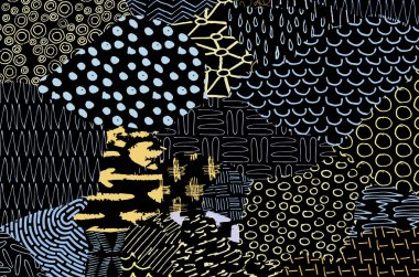 Soyut siyah konturlar, el vektör desen çizdi. Geometrik tarzı Retro soyut desen. Soyut çok renkli geometrik desen.