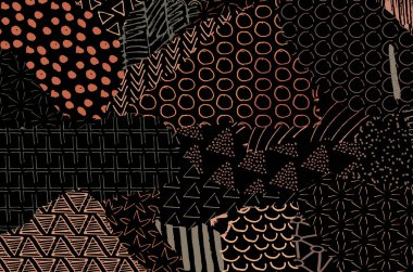 Soyut siyah konturlar, el vektör desen çizdi. Geometrik tarzı Retro soyut desen. Soyut çok renkli geometrik desen.