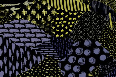 Soyut siyah konturlar, el vektör desen çizdi. Geometrik tarzı Retro soyut desen. Soyut çok renkli geometrik desen.