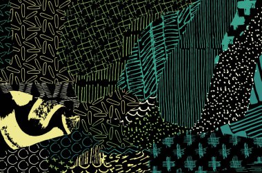 Soyut siyah konturlar, el vektör desen çizdi. Geometrik tarzı Retro soyut desen. Soyut çok renkli geometrik desen.