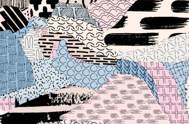 Soyut siyah konturlar, el vektör desen çizdi. Geometrik tarzı Retro soyut desen. Soyut çok renkli geometrik desen.