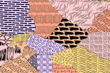 Soyut siyah konturlar, el vektör desen çizdi. Geometrik tarzı Retro soyut desen. Soyut çok renkli geometrik desen.