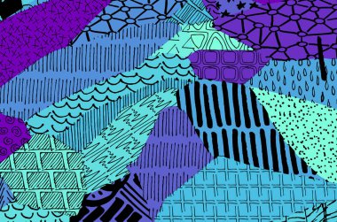 Soyut siyah konturlar, el vektör desen çizdi. Geometrik tarzı Retro soyut desen. Soyut çok renkli geometrik desen.