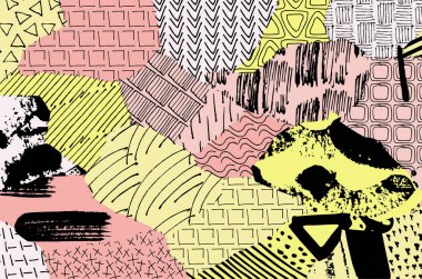 Soyut siyah konturlar, el vektör desen çizdi. Geometrik tarzı Retro soyut desen. Soyut çok renkli geometrik desen.