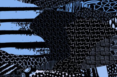 Soyut siyah konturlar, el vektör desen çizdi. Geometrik tarzı Retro soyut desen. Soyut çok renkli geometrik desen.