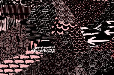 Soyut siyah konturlar, el vektör desen çizdi. Geometrik tarzı Retro soyut desen. Soyut çok renkli geometrik desen.