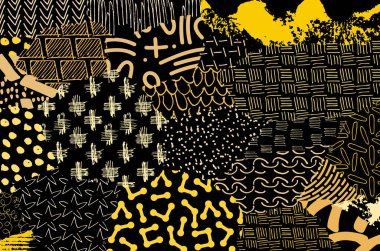 Soyut siyah konturlar, el vektör desen çizdi. Geometrik tarzı Retro soyut desen. Soyut çok renkli geometrik desen.