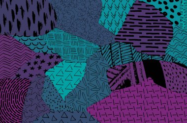 Soyut siyah konturlar, el vektör desen çizdi. Geometrik tarzı Retro soyut desen. Soyut çok renkli geometrik desen.