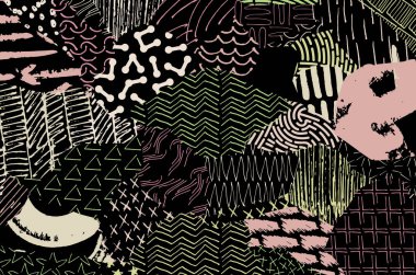 Soyut siyah konturlar, el vektör desen çizdi. Geometrik tarzı Retro soyut desen. Soyut çok renkli geometrik desen.