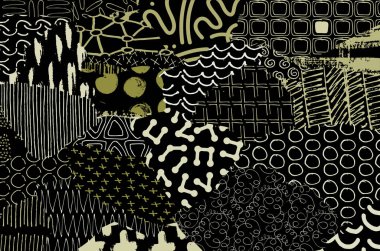 Soyut siyah konturlar, el vektör desen çizdi. Geometrik tarzı Retro soyut desen. Soyut çok renkli geometrik desen.