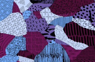 Soyut siyah konturlar, el vektör desen çizdi. Geometrik tarzı Retro soyut desen. Soyut çok renkli geometrik desen.