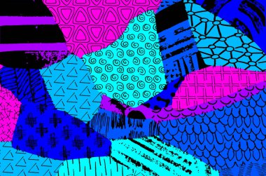 Soyut siyah konturlar, el vektör desen çizdi. Geometrik tarzı Retro soyut desen. Soyut çok renkli geometrik desen.