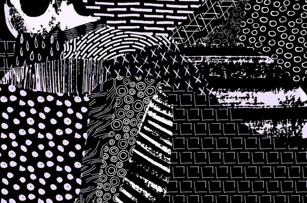 Traits Noirs Abstraits Motif Vectoriel Esquissé Main Modèle Abstrait Rétro — Image vectorielle