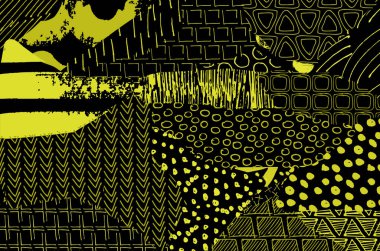 Soyut siyah konturlar, el vektör desen çizdi. Geometrik tarzı Retro soyut desen. Soyut çok renkli geometrik desen.