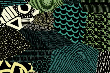 Soyut siyah konturlar, el vektör desen çizdi. Geometrik tarzı Retro soyut desen. Soyut çok renkli geometrik desen.