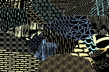 Soyut siyah konturlar, el vektör desen çizdi. Geometrik tarzı Retro soyut desen. Soyut çok renkli geometrik desen.