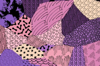 Soyut siyah konturlar, el vektör desen çizdi. Geometrik tarzı Retro soyut desen. Soyut çok renkli geometrik desen.