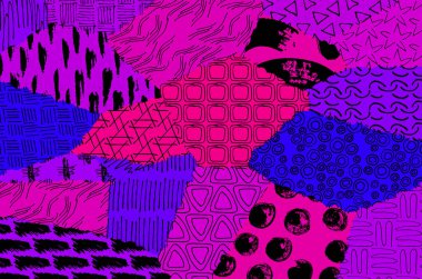 Soyut siyah konturlar, el vektör desen çizdi. Geometrik tarzı Retro soyut desen. Soyut çok renkli geometrik desen.