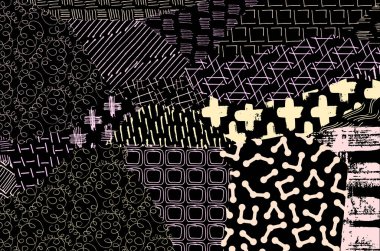 Soyut siyah konturlar, el vektör desen çizdi. Geometrik tarzı Retro soyut desen. Soyut çok renkli geometrik desen.