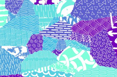 Soyut siyah konturlar, el vektör desen çizdi. Geometrik tarzı Retro soyut desen. Soyut çok renkli geometrik desen.