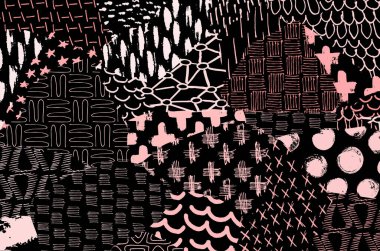 Soyut siyah konturlar, el vektör desen çizdi. Geometrik tarzı Retro soyut desen. Soyut çok renkli geometrik desen.