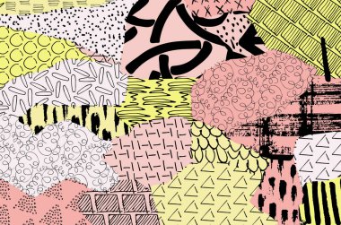 Soyut siyah konturlar, el vektör desen çizdi. Geometrik tarzı Retro soyut desen. Soyut çok renkli geometrik desen.