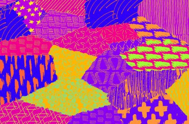 Soyut siyah konturlar, el vektör desen çizdi. Geometrik tarzı Retro soyut desen. Soyut çok renkli geometrik desen.