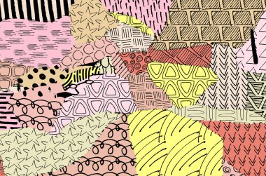 Soyut siyah konturlar, el vektör desen çizdi. Geometrik tarzı Retro soyut desen. Soyut çok renkli geometrik desen.