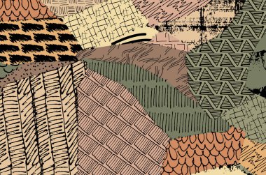 Soyut siyah konturlar, el vektör desen çizdi. Geometrik tarzı Retro soyut desen. Soyut çok renkli geometrik desen.