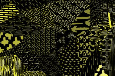 Soyut siyah konturlar, el vektör desen çizdi. Geometrik tarzı Retro soyut desen. Soyut çok renkli geometrik desen.