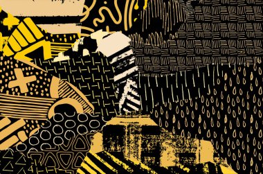 Soyut siyah konturlar, el vektör desen çizdi. Geometrik tarzı Retro soyut desen. Soyut çok renkli geometrik desen.