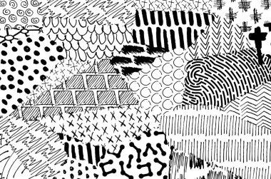 Soyut siyah konturlar, el vektör desen çizdi. Geometrik tarzı Retro soyut desen. Soyut çok renkli geometrik desen.