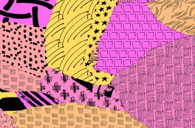 Soyut siyah konturlar, el vektör desen çizdi. Geometrik tarzı Retro soyut desen. Soyut çok renkli geometrik desen.