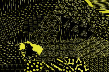 Soyut siyah konturlar, el vektör desen çizdi. Geometrik tarzı Retro soyut desen. Soyut çok renkli geometrik desen.