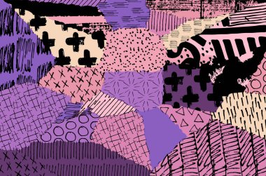 Soyut siyah konturlar, el vektör desen çizdi. Geometrik tarzı Retro soyut desen. Soyut çok renkli geometrik desen.